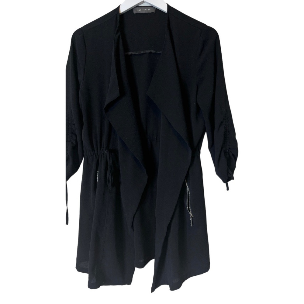 SUZY SHIER Black Open Front Draped Waterfall Blazer Jacket Whimsigoth Y2K S - Picture 5 of 9